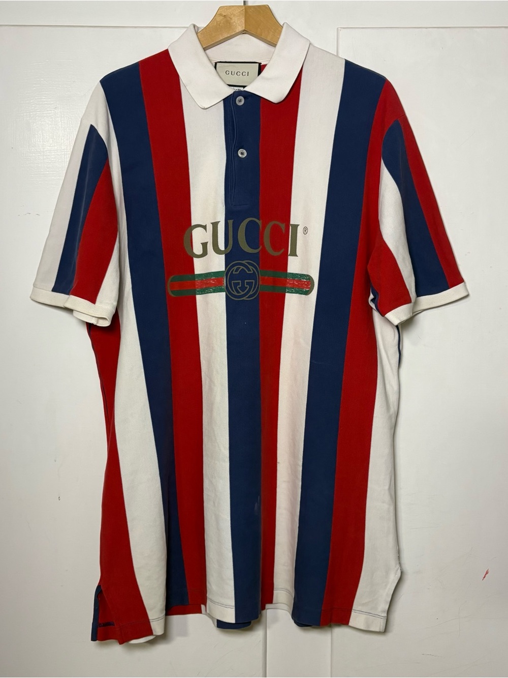 Gucci Red White Blue Striped Baiadera Polo Cotton